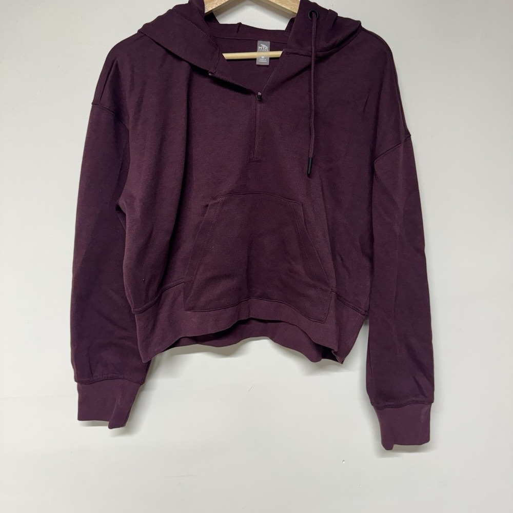 MTA Sport Oversized Crop Hoodie Size M Maroon Quarter Zip Long Sleeve